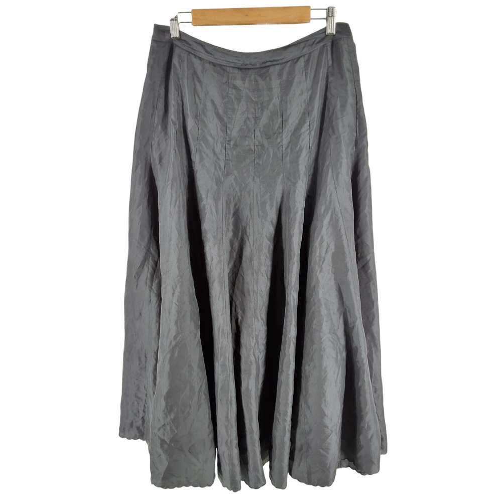 Spiegel Women 12 Dark Gray 100% Silk Paneled A-Line Midi Skirt Lined D7354